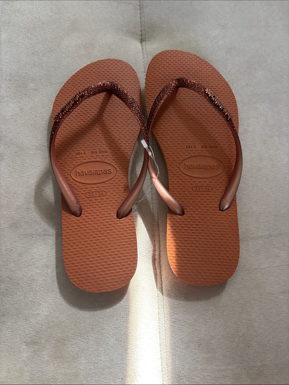 Havaianas Women’s Copper/Orange Glitter-Strap Flip Flops
